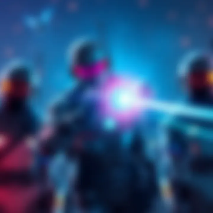 A gamer character from the Medium class using a healing beam in a futuristic gadget slot, surrounded by teammates in a battle scene