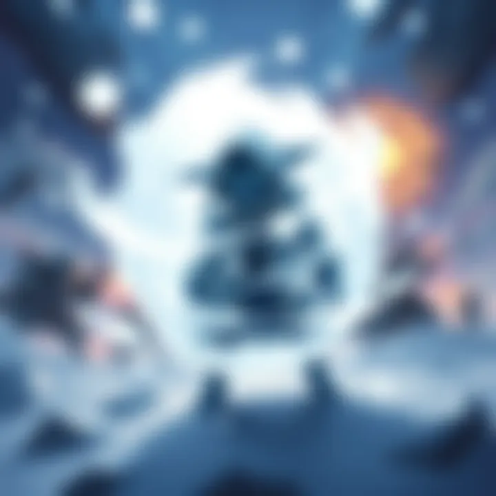 Meepo's clone surrounded by a swirling snowball effect, appearing untargetable and invisible, with a background of a fantasy battlefield