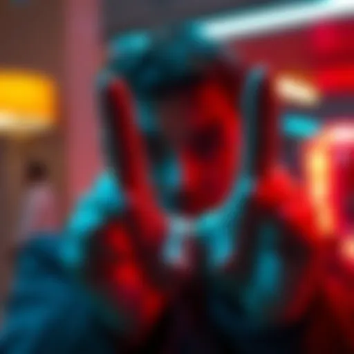 A person having a striking encounter with two fingers appearing mysteriously, evoking awe and surprise.