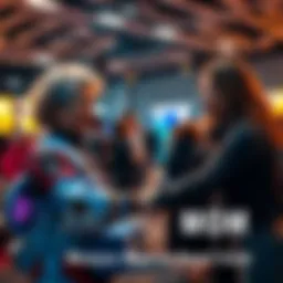 Author smiling while shaking hands with Space Mom and Space Aunt at AX2026 event