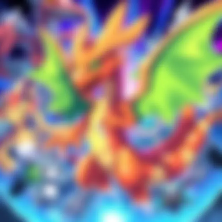 A colorful illustration of Mega Dragonite among various Mega Evolutions in the Pokémon universe.