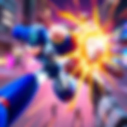 Mega Man battling a robot in vibrant gameplay scenes from Dual Override