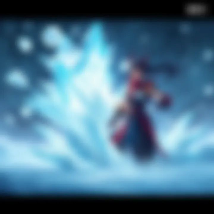 Character Mei surrounded by swirling snow, generating a mini blizzard with icy walls; healing effects visible around her