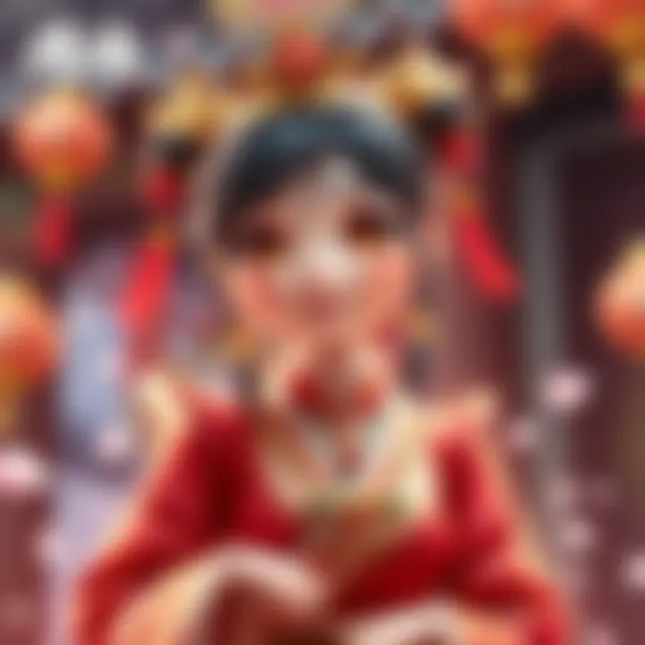 Animated character Mei dressed in traditional Chinese attire celebrating the New Year