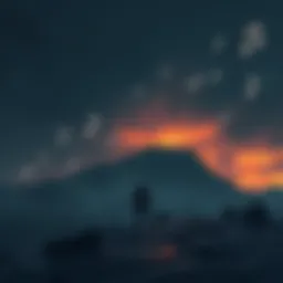 A visual representation of a character standing in a desolate landscape with a somber expression, surrounded by a dark sky and haunting music notes floating around, symbolizing deep emotions.