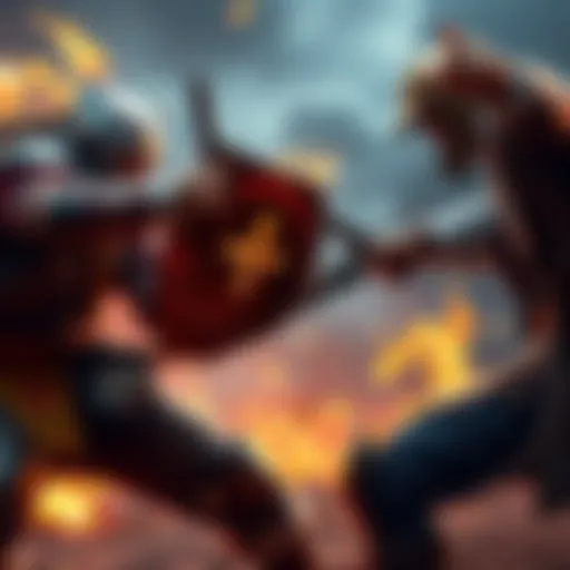 Melee battle with a pan and machete A player fighting with a pan against an opponent wielding a sword in an intense duel