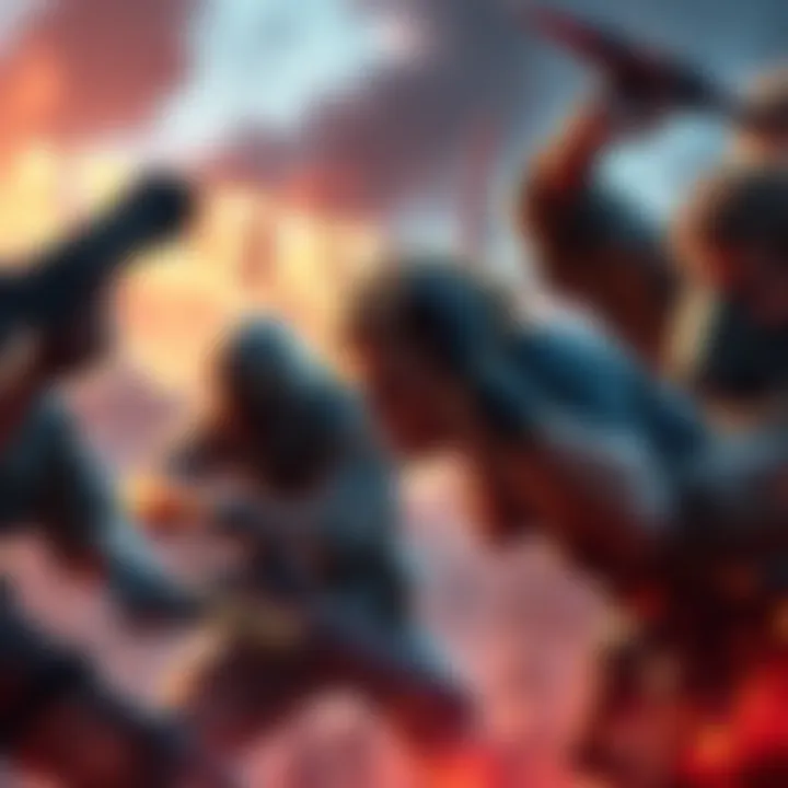 A scene showing players engaged in melee combat, with visible weapons and varied expressions of focus and frustration, reflecting the inconsistencies in gameplay.