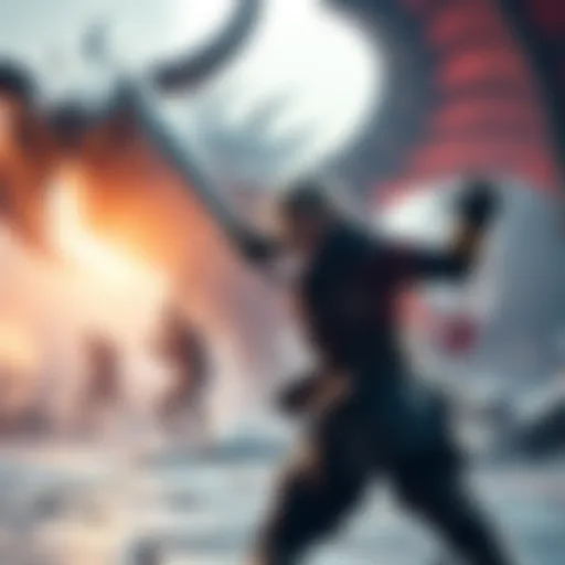 A player practicing melee combat techniques with a sword in a Monster Hunter setting, with a monster in the background.