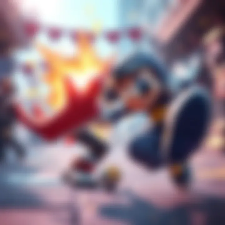 A dynamic scene showing a Melee game character engaged in an intense battle, showcasing impressive precision and gameplay skills.