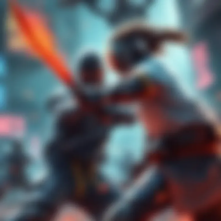 Melee Combat in Action A character engaging in melee combat against an enemy, showcasing weapons and fighting stance.