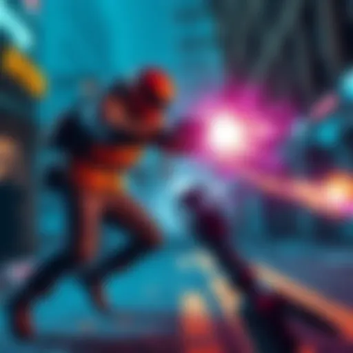 A melee fighter engaging a cyberpsycho in a chaotic street brawl, showcasing intense action and combat strategies, with quickhacks in play.
