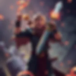 A level 27 melee player stands victorious after defeating the boss Margit, looking for spell recommendations. The player is holding a sword and has a joyful expression, surrounded by magical effects.