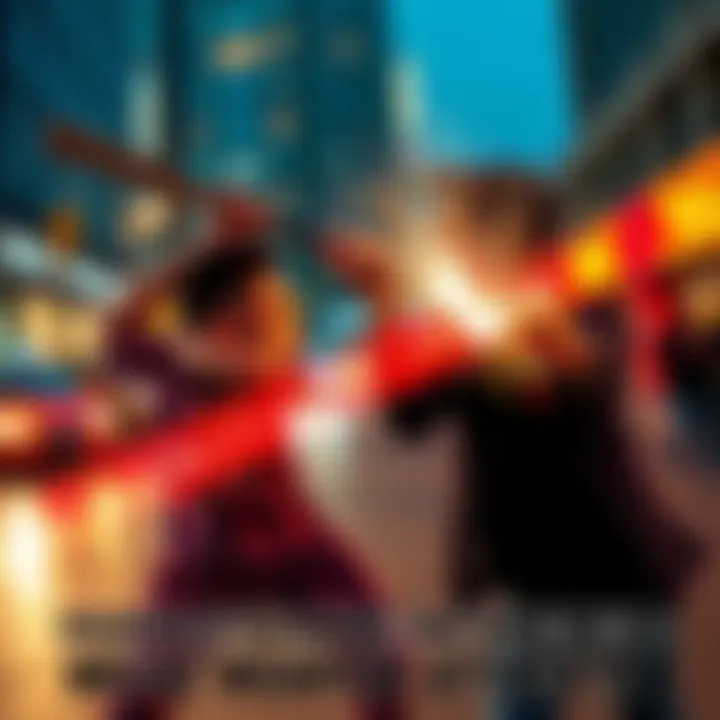 Melee weapon attack scene A person wielding a bat confronts another person in an urban setting, illustrating the rise of melee weapon violence.