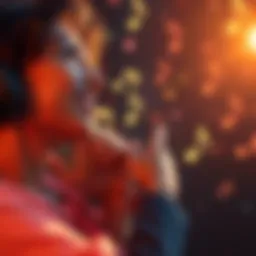 A person listening to music with a joyful expression, surrounded by musical notes floating in the air.