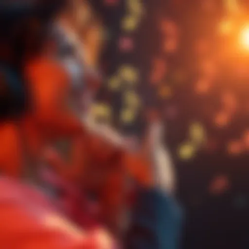 Melody and Emotion A person listening to music with a joyful expression, surrounded by musical notes floating in the air.