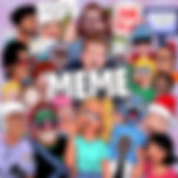 A vibrant collage of popular internet memes, showcasing various characters and humorous phrases, connecting people through laughter.
