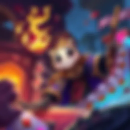 A colorful card game scene featuring a meme priest character casting spells with the new Black Blood buff in action