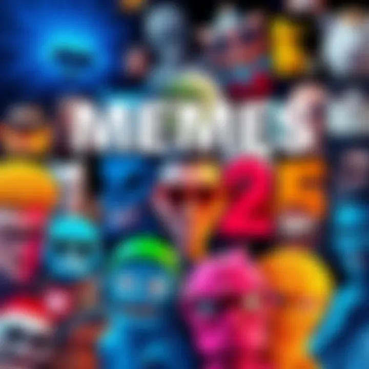 A vibrant collage of popular memes from 2025, showcasing diverse styles and humor that reflect current online culture.