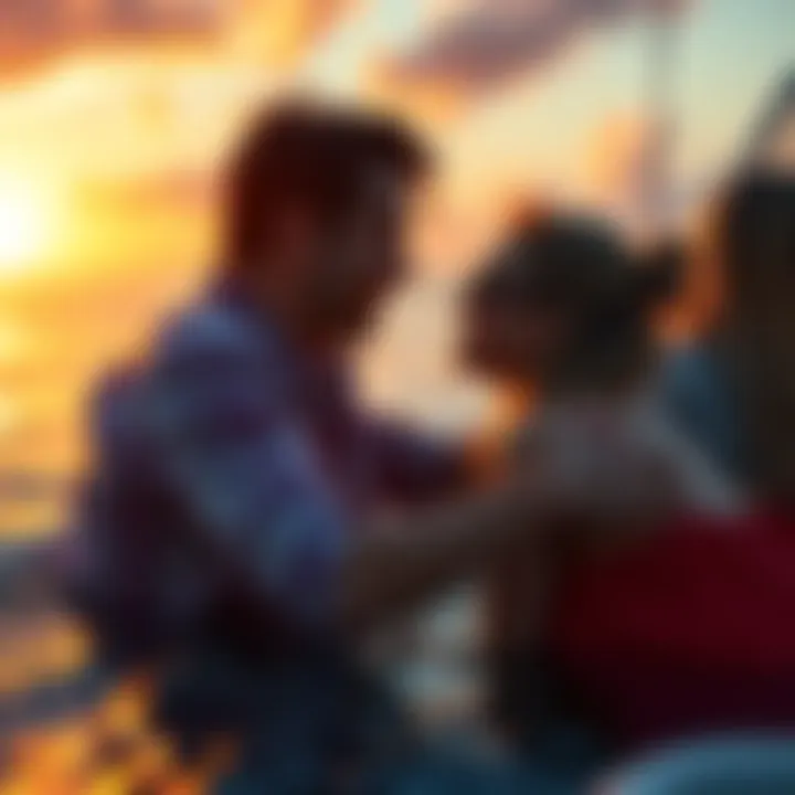 A vivid scene depicting a boat date during the Reunion game, with characters enjoying the moment together on water.