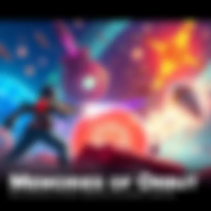 A vibrant scene from Memories of Orbit showing a character battling a boss with colorful graphics and a dynamic environment