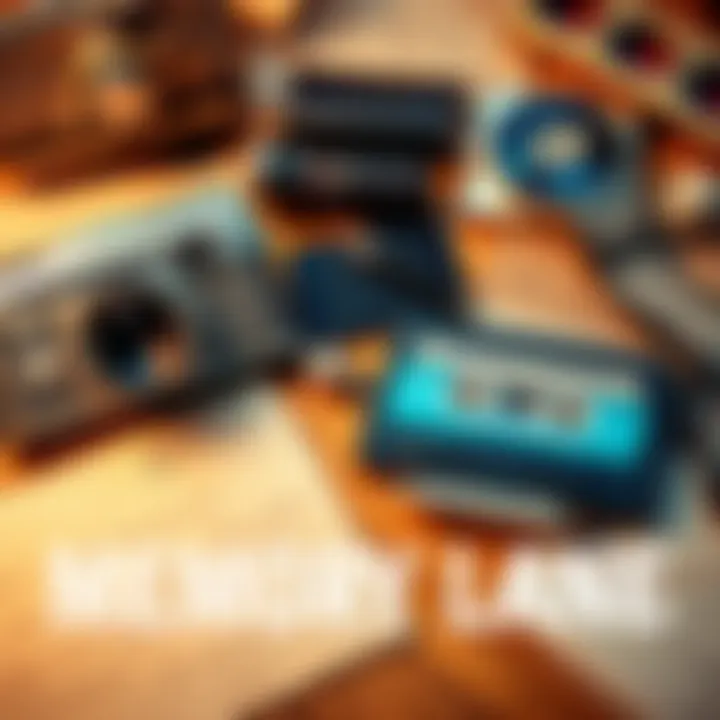A collage of nostalgic items like a vintage camera, cassette tape, and old letters reflecting cherished memories.