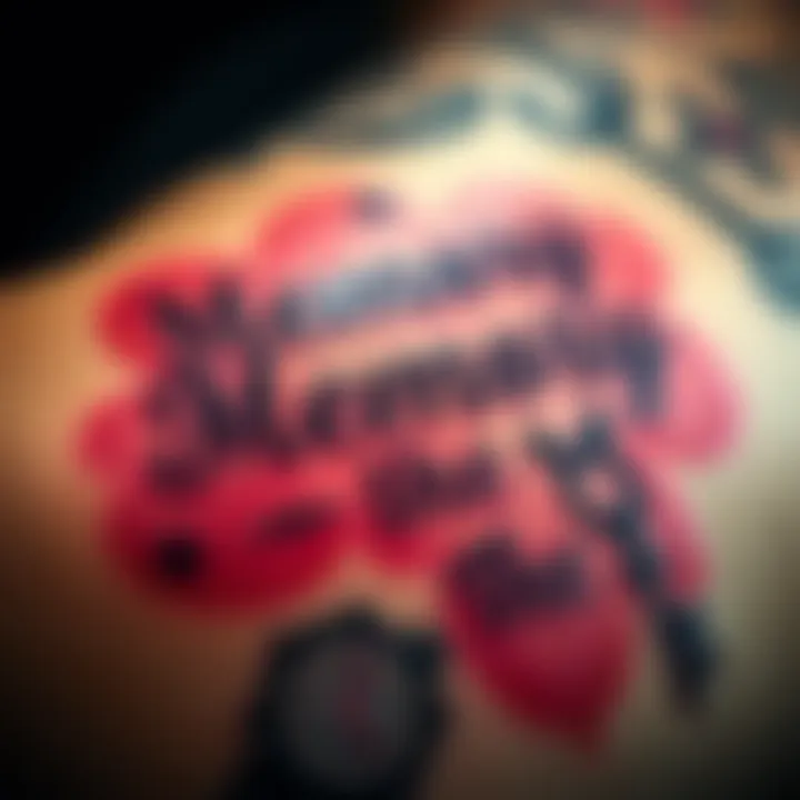 Memory Tattoo Design A close-up of a tattoo that reads 'Memory is the key', surrounded by symbols representing memories like a clock and key.