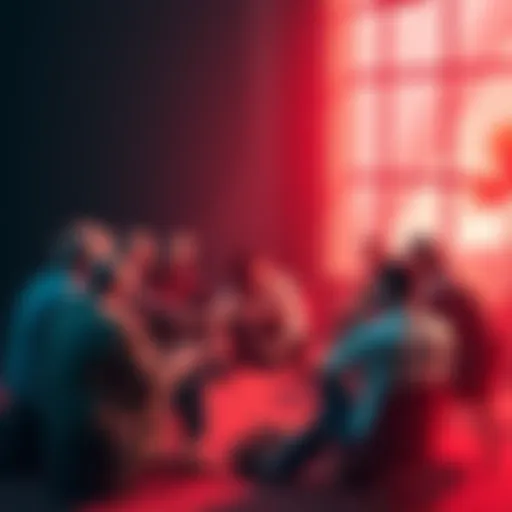 Group discussion on mental health People sitting in a circle sharing their thoughts on fear and anxiety, promoting mental health awareness.