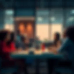 Mental health discussion A group of diverse people sitting around a table, engaged in a serious conversation about mental health.