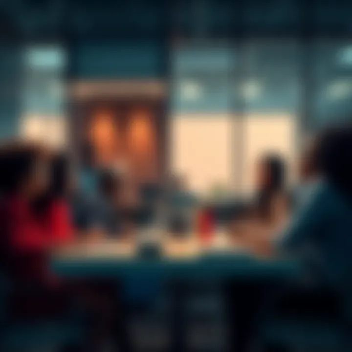 Mental health discussion A group of diverse people sitting around a table, engaged in a serious conversation about mental health.