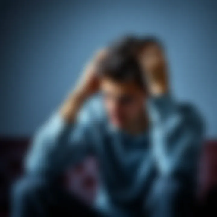 Individual looking stressed while sitting with their hands on their head, reflecting on mental health concerns.