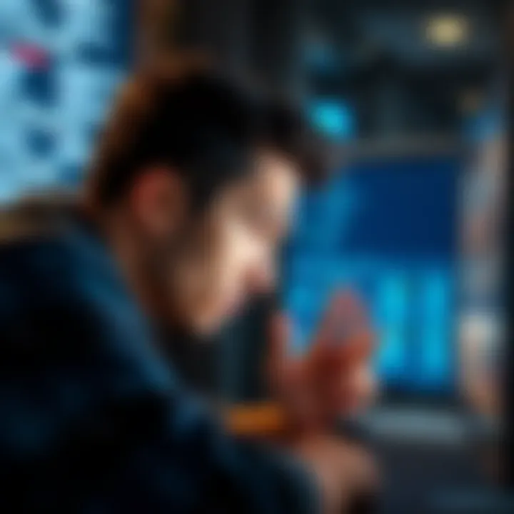 Menu Selector Troubleshooting A person looking at a computer screen with a menu selector issue, showing frustration while trying to navigate.