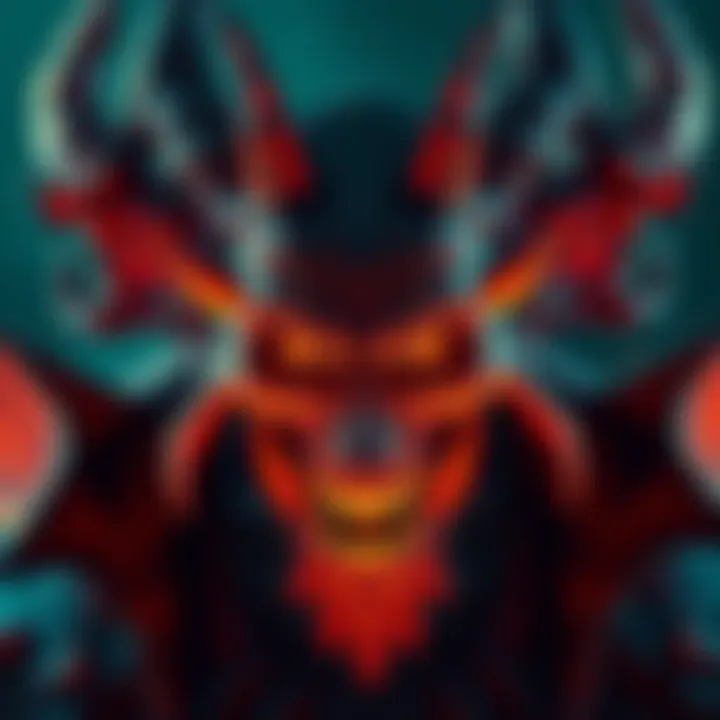 Mephisto in Pop Culture A depiction of Mephisto, the iconic figure known for his devilish traits, portrayed with fiery colors and a dramatic expression, representing his influence in games and literature.