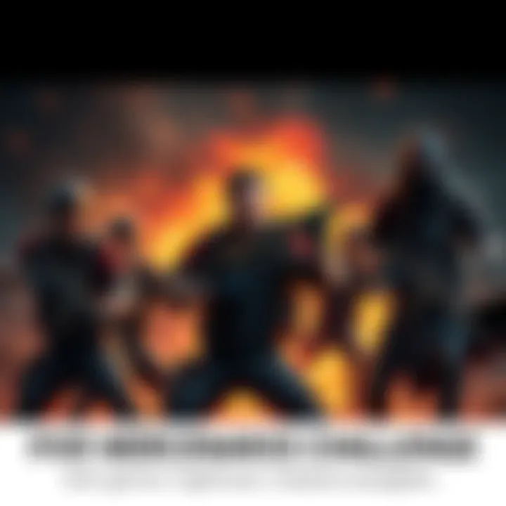 Five mercenaries engaged in an intense battle, showcasing both humor and action in Nightmare mode.