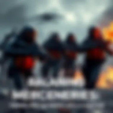 A group of mercenaries strategizing in a battlefield, showcasing their ultimate skills and abilities during gameplay.