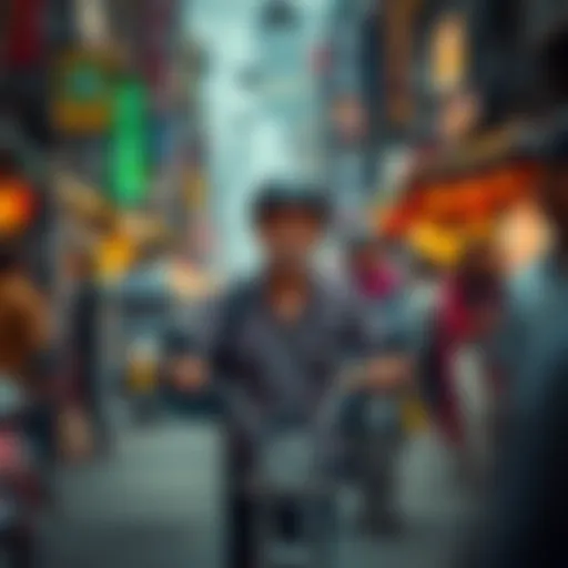 A local merchant moving quickly through a crowded street, raising concerns among nearby residents.