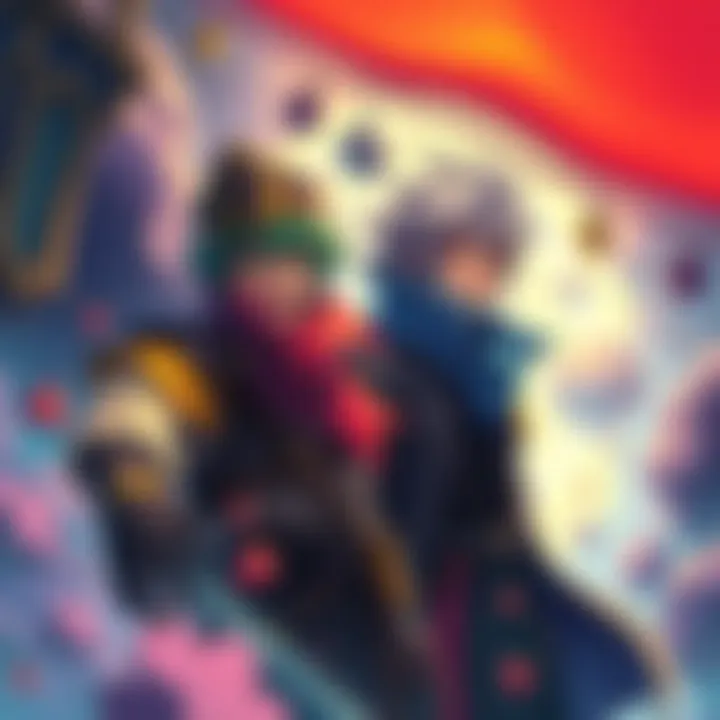 A colorful fanart depicting Merchant and Leon in an imaginative scene, showcasing their unique traits and expressions.
