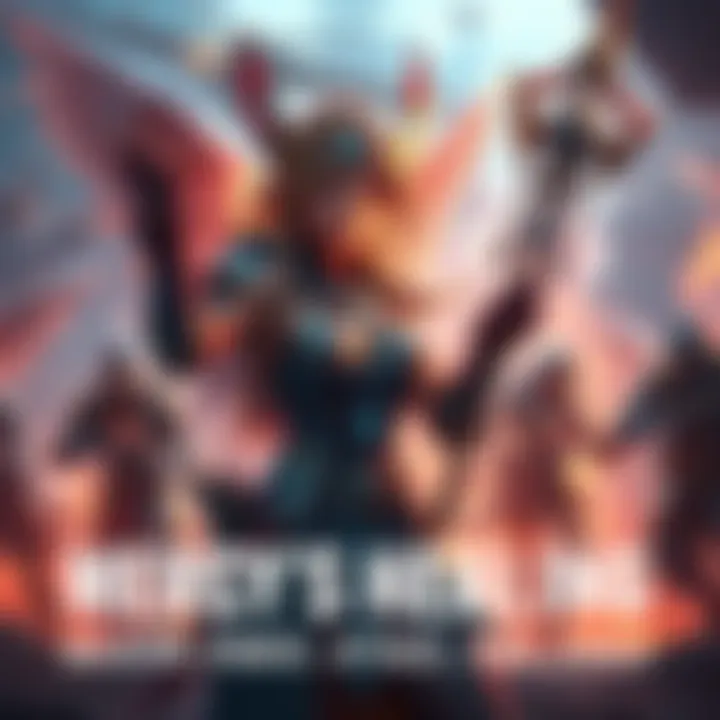 Mercy stands in the foreground, healing teammates while displaying her staff, with a dynamic background of an intense game scene