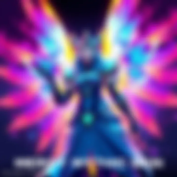 A vibrant illustration of the new Mercy Mythic Skin, featuring bright colors and intricate designs that highlight its unique features.