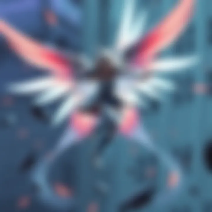 A Mercy character from the game spinning in mid-air like a helicopter, showcasing gameplay mechanics.