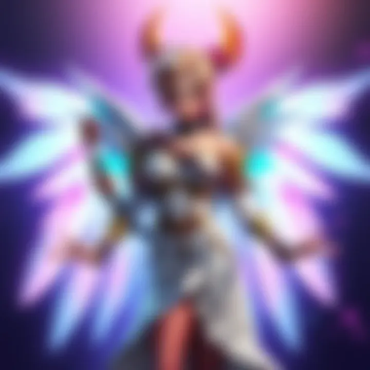 Mercy skin concept Concept art of a Mercy skin inspired by Aerith from Final Fantasy 7, featuring a floral theme and vibrant colors