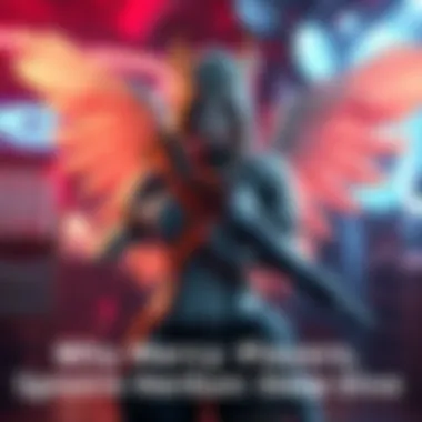 Mercy character holding a gun in a gaming setup A gaming character named Mercy stands with her gun in a virtual environment, reflecting player choices in gameplay