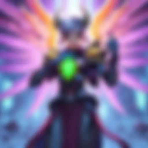 A digital illustration of the character Mercy from Overwatch, highlighting her healing abilities in a game setting.
