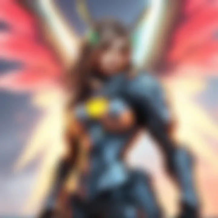 A detailed look at the character Mercy from Overwatch, showcasing her current abilities and potential updates for her gameplay, including a better pistol and a dash ability.