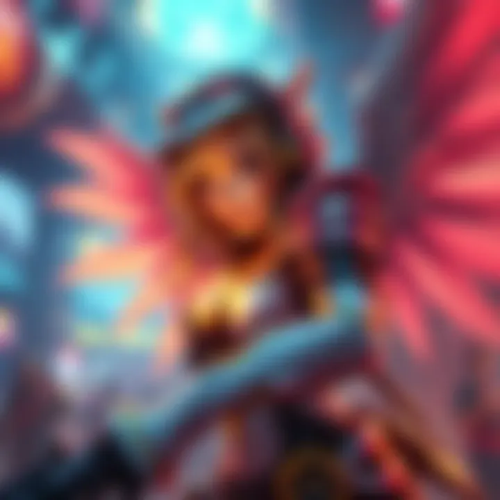 A gamer playing as a Mercy character, healing teammates in a vibrant game setting