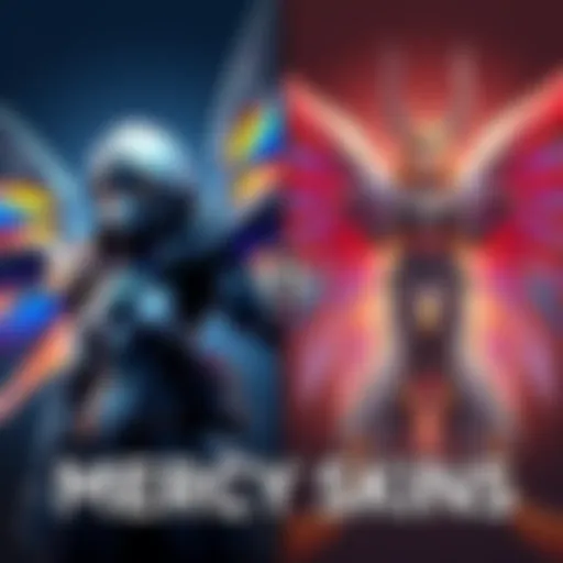 A split-screen view showing Commander White skin on the left and Celestial Guardian skin on the right, featuring their distinct designs and colors.