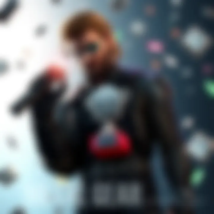 Metal Gear Platinum Trophies A character from the Metal Gear series standing proudly with a Platinum trophy in hand, surrounded by game icons and achievements, representing the challenge of completing games.