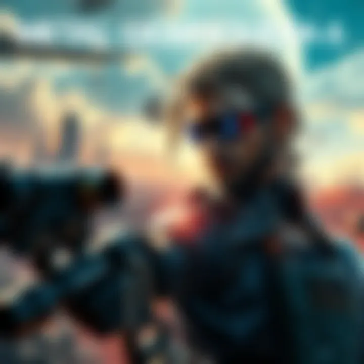 A dynamic fan art piece showcasing a new character inspired by Metal Gear Solid, with military gear and a futuristic landscape in the background.