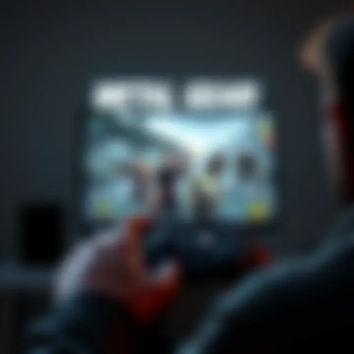 A person playing Metal Gear Solid Master Collection on an Xbox One console, showing gameplay of MGS 1, 2, and 3.