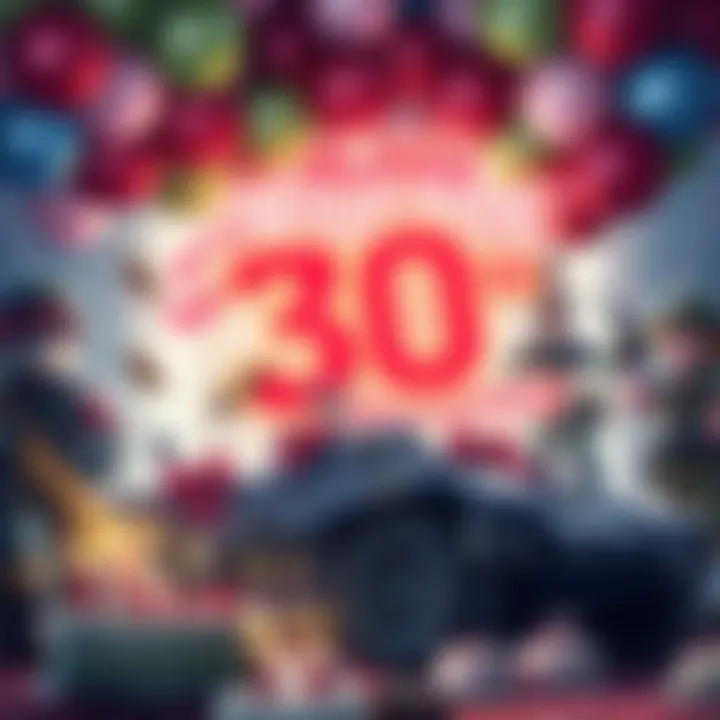 A festive scene celebrating Metal Slug's 30th anniversary with balloons, cakes, and iconic characters from the game in action.