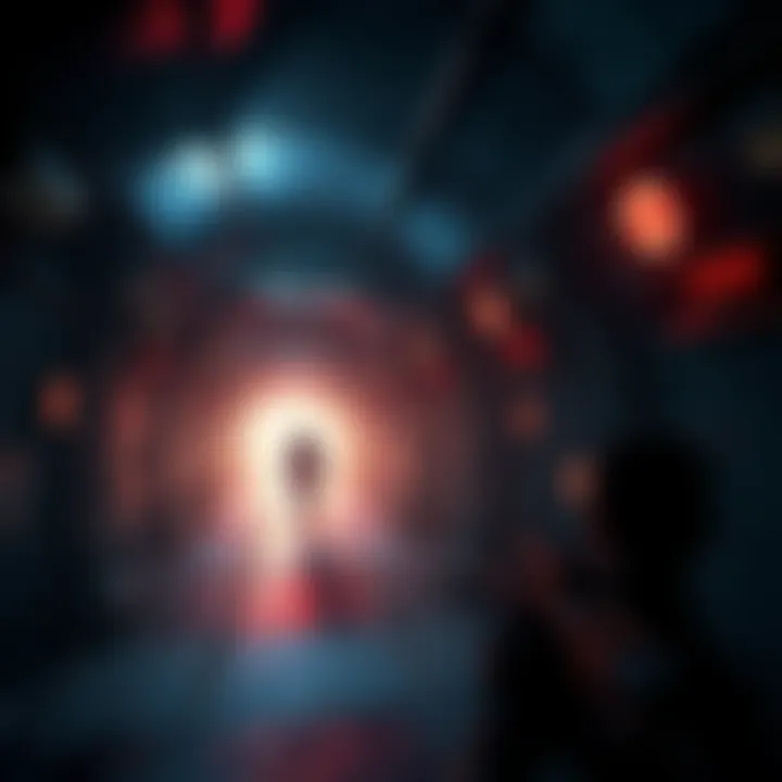 A player navigating a dark, post-apocalyptic Metro station with creatures lurking in the shadows.